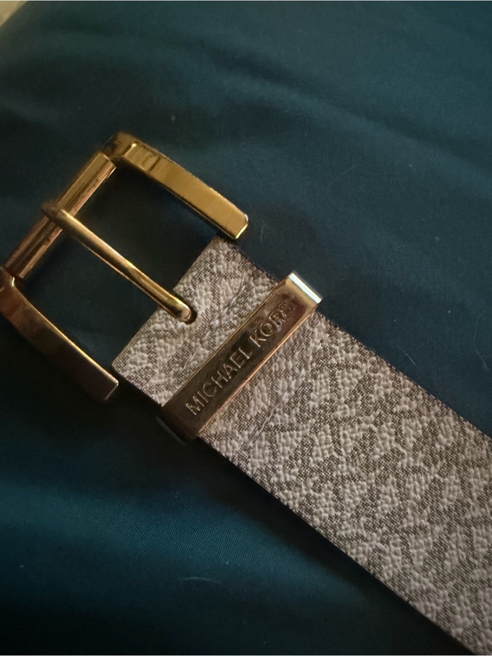 Michael Kors Beige Monogram Belt with Gold Buckle